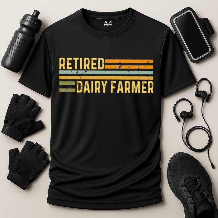 Retired Dairy Farmer Distressed Retirement Retire Cow Cattle Performance Shirt