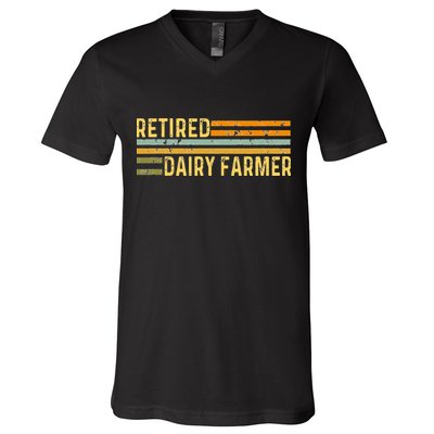 Retired Dairy Farmer Distressed Retirement Retire Cow Cattle V-Neck T-Shirt
