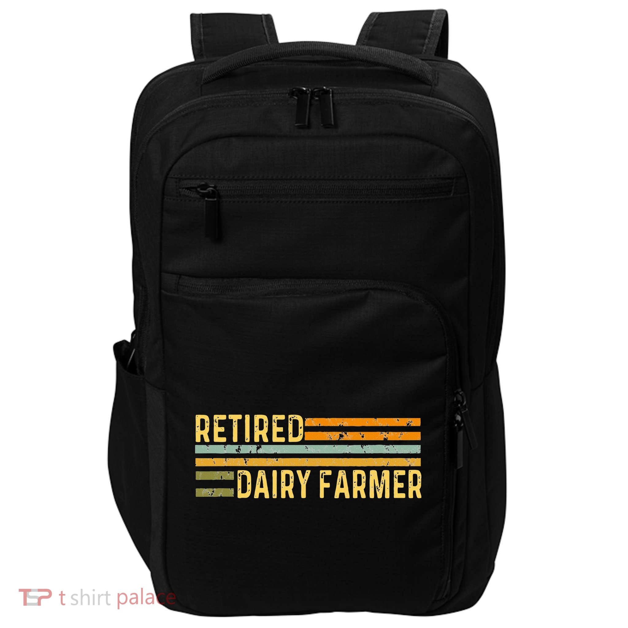 Retired Dairy Farmer Distressed Retirement Retire Cow Cattle Impact Tech Backpack