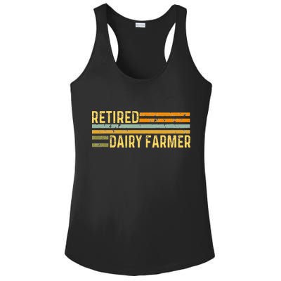 Retired Dairy Farmer Distressed Retirement Retire Cow Cattle Ladies PosiCharge Competitor Racerback Tank