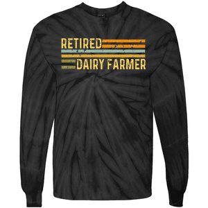 Retired Dairy Farmer Distressed Retirement Retire Cow Cattle Tie-Dye Long Sleeve Shirt