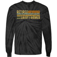 Retired Dairy Farmer Distressed Retirement Retire Cow Cattle Tie-Dye Long Sleeve Shirt