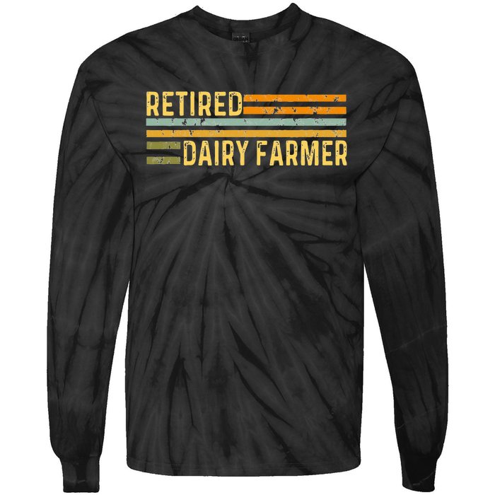 Retired Dairy Farmer Distressed Retirement Retire Cow Cattle Tie-Dye Long Sleeve Shirt