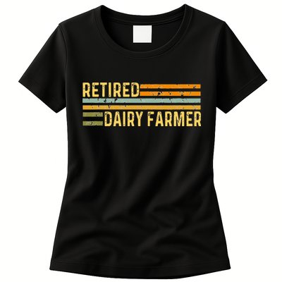 Retired Dairy Farmer Distressed Retirement Retire Cow Cattle Womens T-Shirt
