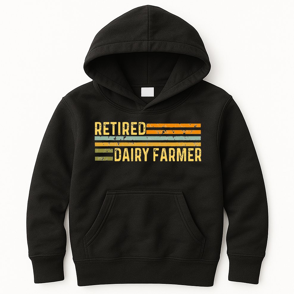 Retired Dairy Farmer Distressed Retirement Retire Cow Cattle Kids Hoodie