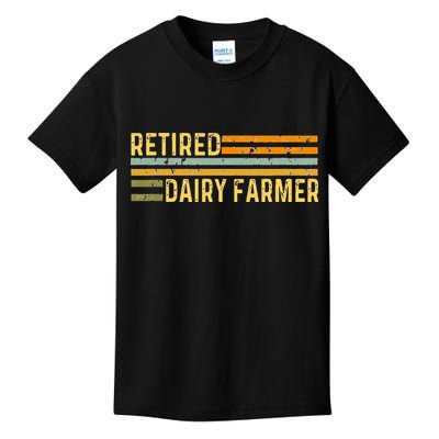Retired Dairy Farmer Distressed Retirement Retire Cow Cattle Kids T-Shirt