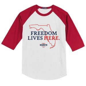 Ron DeSantis Freedom Lives Here Don't Tread On Florida 2022 Kids Colorblock Raglan Jersey