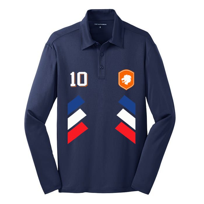 Retro10 Dutch Football Netherlands Soccer Netherlands Flag Silk Touch Performance Long Sleeve Polo