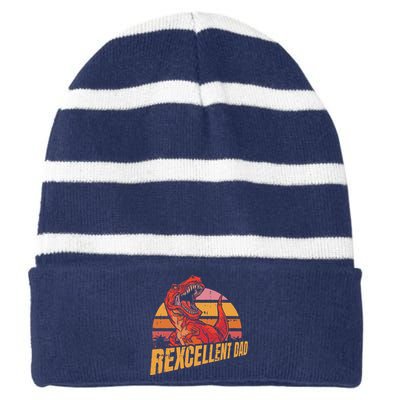 Rexcellent Dad Fathers Day Retro Papa Grandpa Striped Beanie with Solid Band