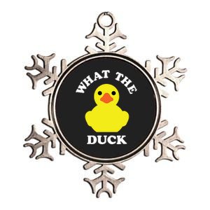 Rubber Ducky, Funny Pun What The DUCK Metallic Star Ornament