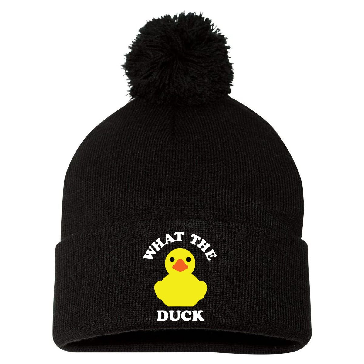 Rubber Ducky, Funny Pun What The DUCK Pom Pom 12in Knit Beanie
