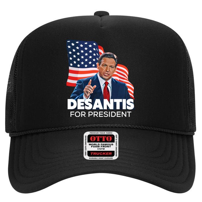 Ron DeSantis For President 2024 Election Proud Republican High Crown Mesh Back Trucker Hat