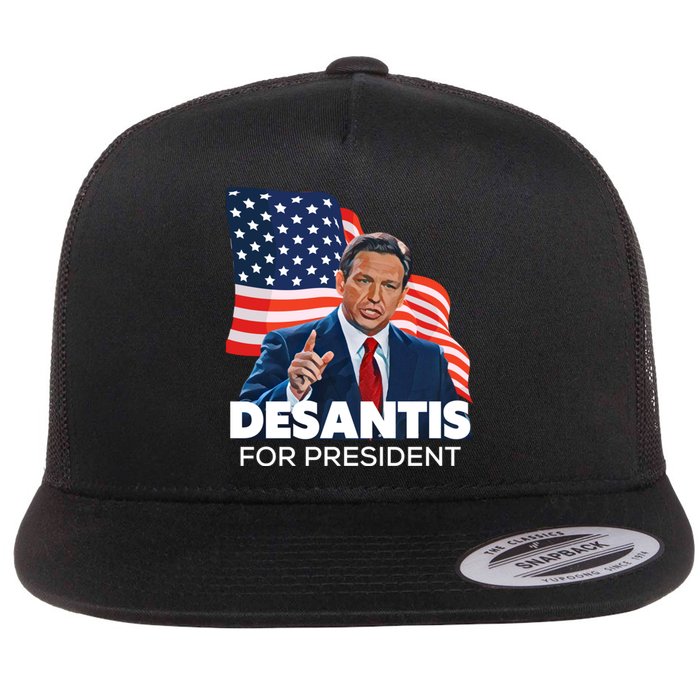 Ron DeSantis For President 2024 Election Proud Republican Flat Bill Trucker Hat