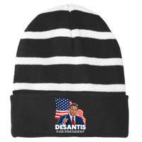 Ron DeSantis For President 2024 Election Proud Republican Striped Beanie with Solid Band