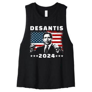 Ron DeSantis For President 2024 Election Proud Republican Women's Racerback Cropped Tank