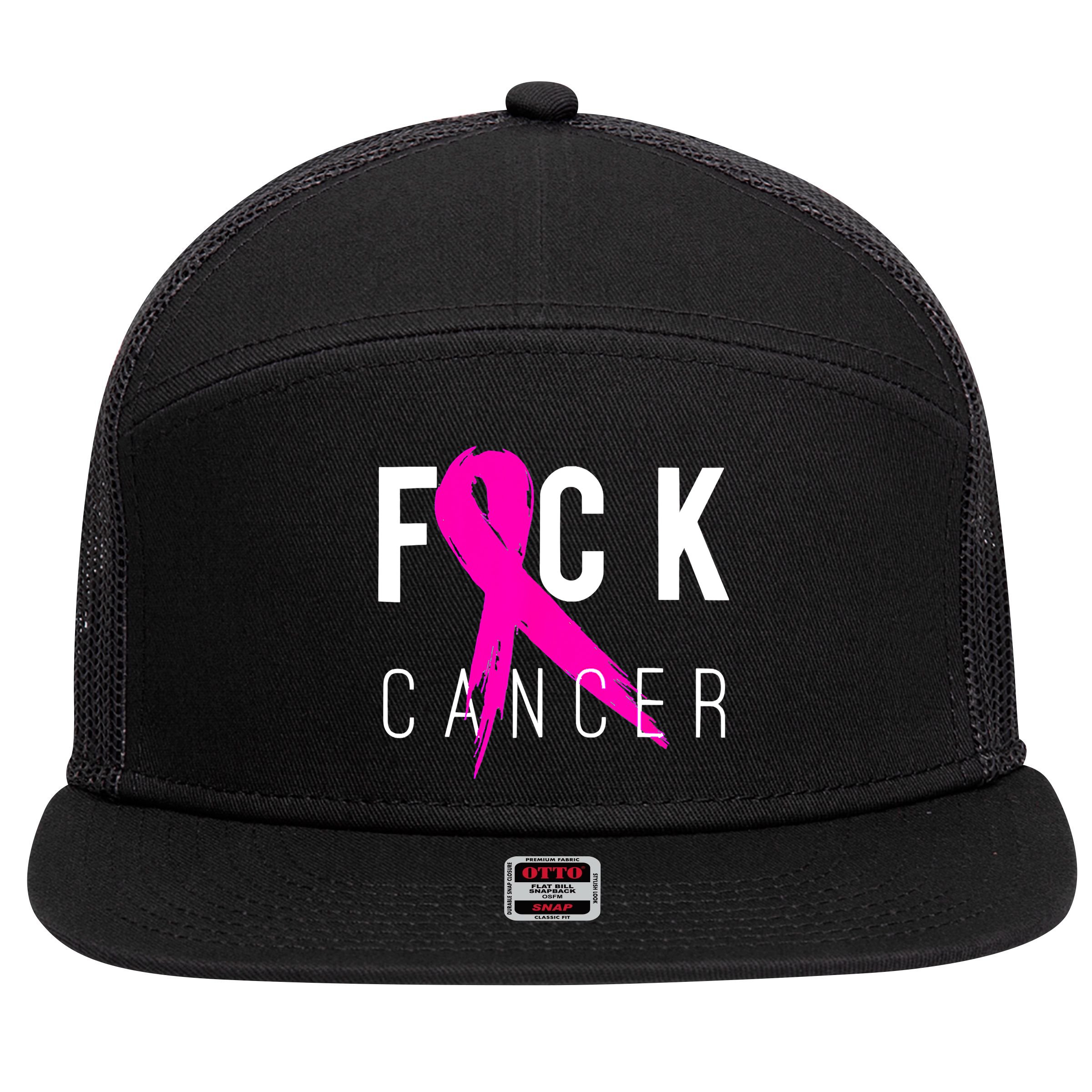Retro Distressed Fuck Cancer Breast Cancer Awareness 7 Panel Mesh Trucker Snapback Hat