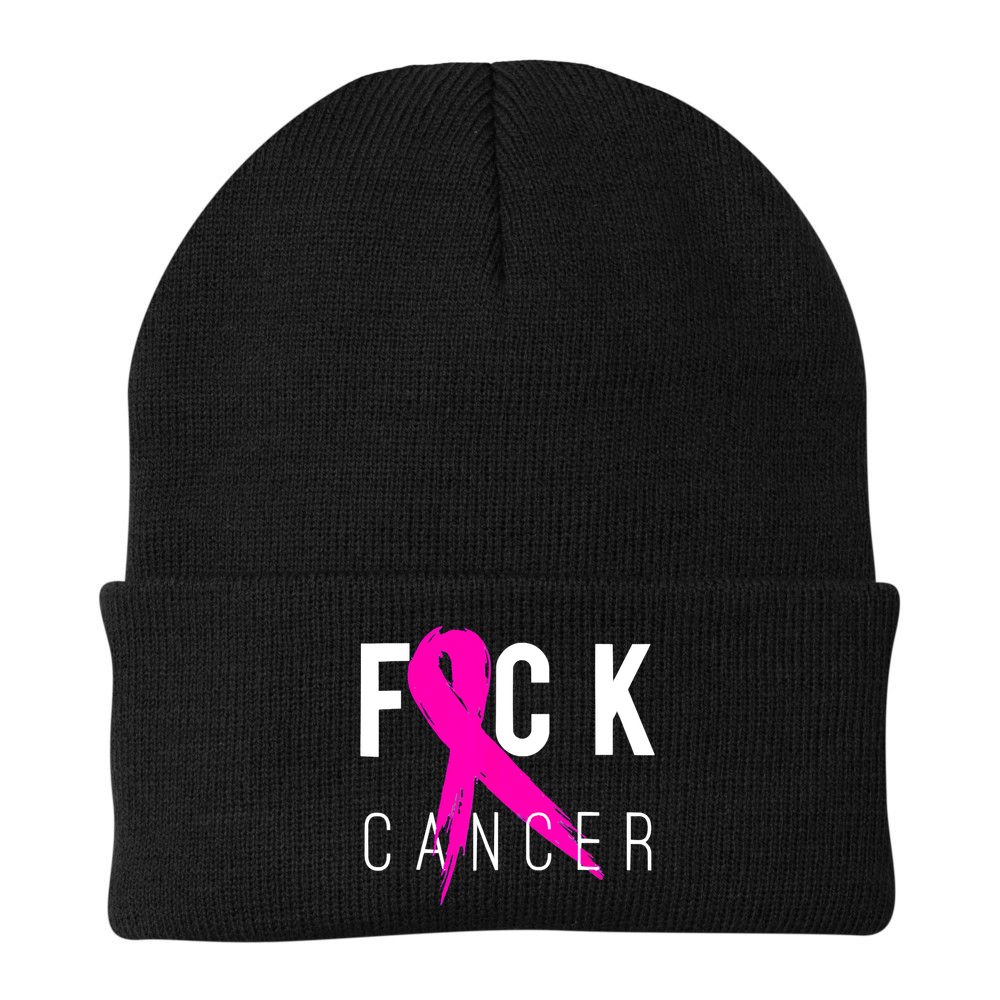 Retro Distressed Fuck Cancer Breast Cancer Awareness Beanie