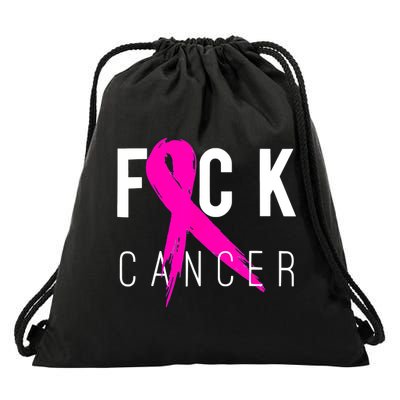 Retro Distressed Fuck Cancer Breast Cancer Awareness Drawstring Bag