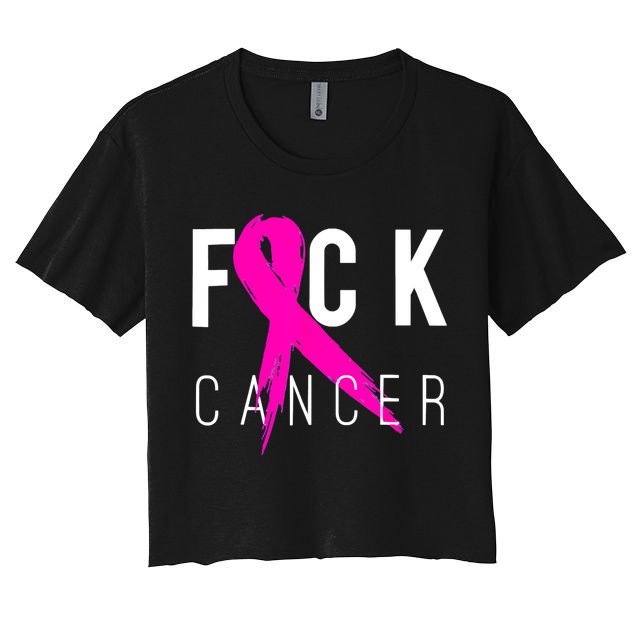 Retro Distressed Fuck Cancer Breast Cancer Awareness Crop Top