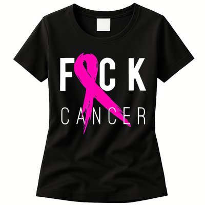 Retro Distressed Fuck Cancer Breast Cancer Awareness Womens T-Shirt
