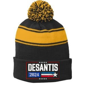 Ron DeSantis For President 2024 Election Proud Republican Stripe Pom Pom Beanie