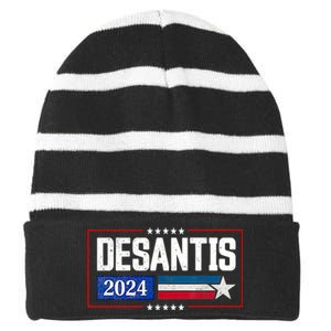 Ron DeSantis For President 2024 Election Proud Republican Striped Beanie with Solid Band