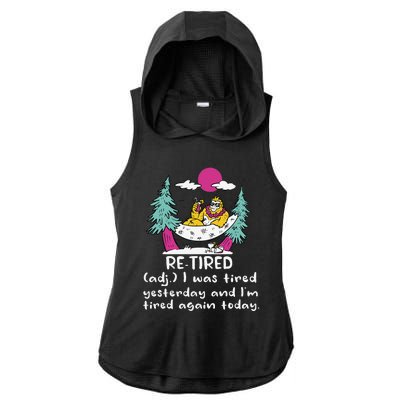 Retired Definition Funny Summer Vacation Bigfoot In Hammock Ladies PosiCharge Tri-Blend Wicking Draft Hoodie Tank