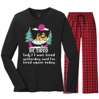 Retired Definition Funny Summer Vacation Bigfoot In Hammock Women's Long Sleeve Flannel Pajama Set 