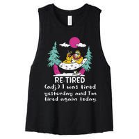 Retired Definition Funny Summer Vacation Bigfoot In Hammock Women's Racerback Cropped Tank