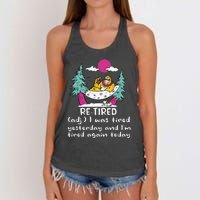 Retired Definition Funny Summer Vacation Bigfoot In Hammock Women's Knotted Racerback Tank