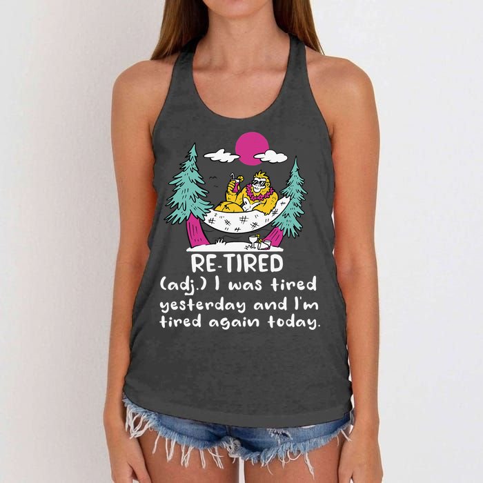 Retired Definition Funny Summer Vacation Bigfoot In Hammock Women's Knotted Racerback Tank