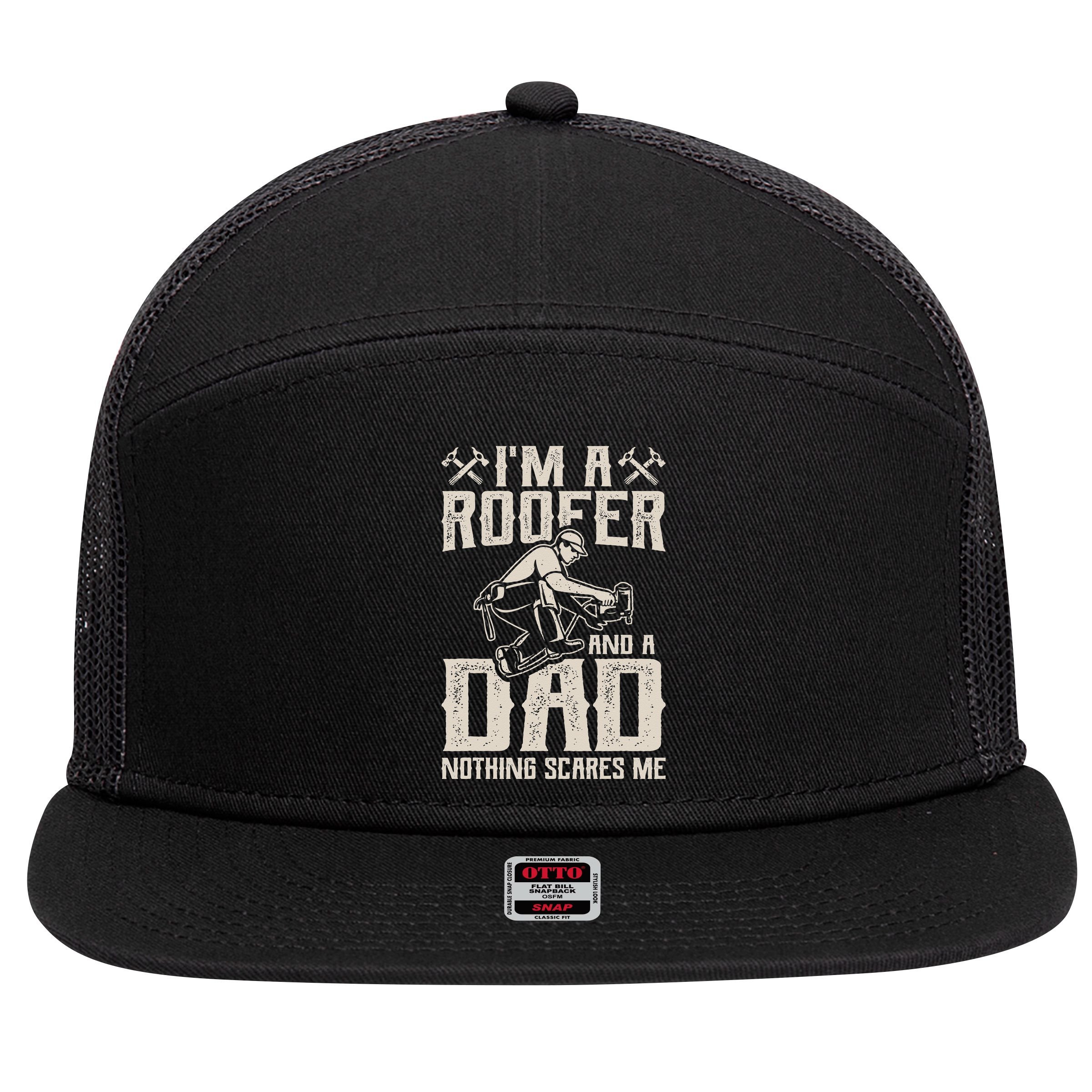 Roofer Dad Funny Roofing Novelty 7 Panel Mesh Trucker Snapback Hat