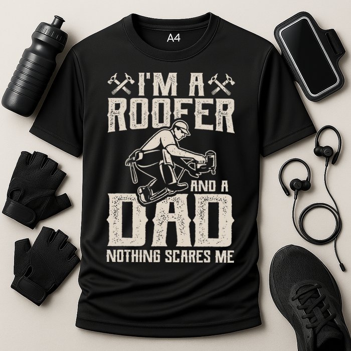 Roofer Dad Funny Roofing Novelty Cooling Performance Crew T-Shirt