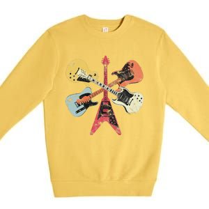 Retro Distressed Guitar Collection Rock Music Fan Premium Crewneck Sweatshirt