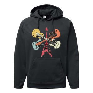 Retro Distressed Guitar Collection Rock Music Fan Performance Fleece Hoodie