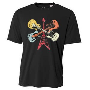 Retro Distressed Guitar Collection Rock Music Fan Cooling Performance Crew T-Shirt