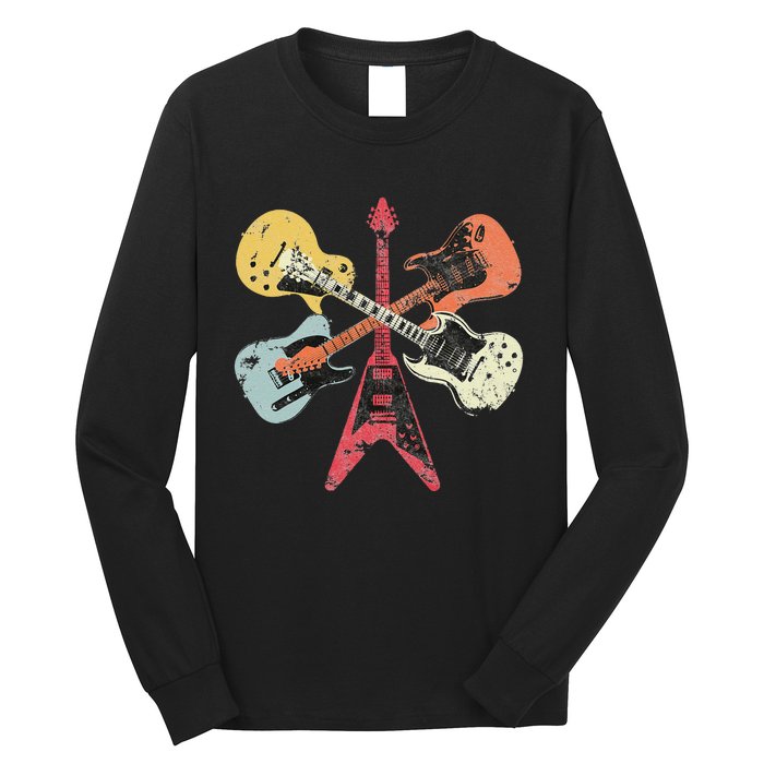 Retro Distressed Guitar Collection Rock Music Fan Long Sleeve Shirt