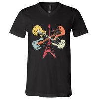 Retro Distressed Guitar Collection Rock Music Fan V-Neck T-Shirt