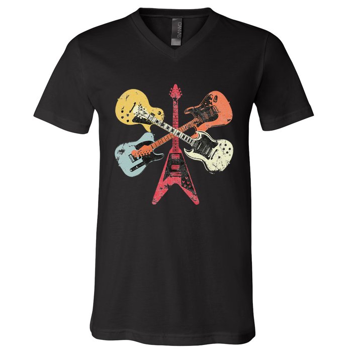 Retro Distressed Guitar Collection Rock Music Fan V-Neck T-Shirt