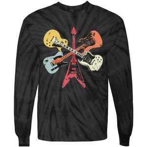 Retro Distressed Guitar Collection Rock Music Fan Tie-Dye Long Sleeve Shirt