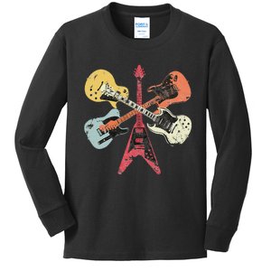 Retro Distressed Guitar Collection Rock Music Fan Kids Long Sleeve Shirt