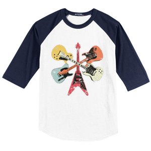 Retro Distressed Guitar Collection Rock Music Fan Baseball Sleeve Shirt