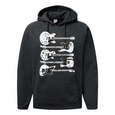 Retro Distressed Guitar Collection Rock Music Fan Performance Fleece Hoodie