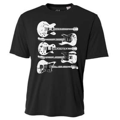 Retro Distressed Guitar Collection Rock Music Fan Cooling Performance Crew T-Shirt