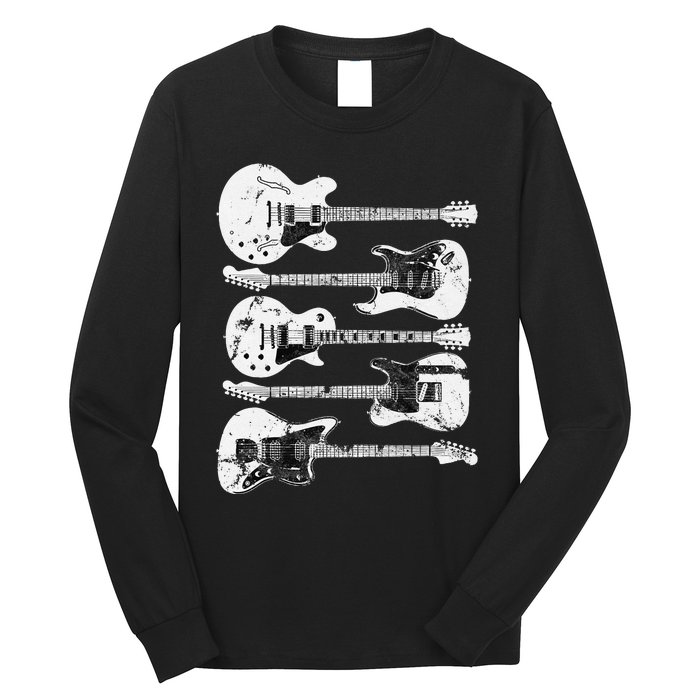 Retro Distressed Guitar Collection Rock Music Fan Long Sleeve Shirt