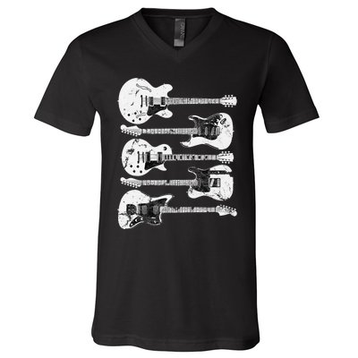 Retro Distressed Guitar Collection Rock Music Fan V-Neck T-Shirt