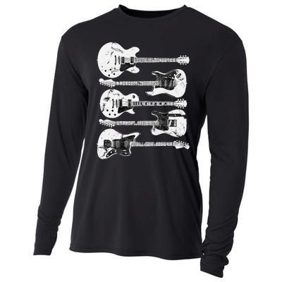 Retro Distressed Guitar Collection Rock Music Fan Cooling Performance Long Sleeve Crew