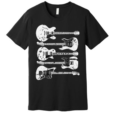 Retro Distressed Guitar Collection Rock Music Fan Premium T-Shirt