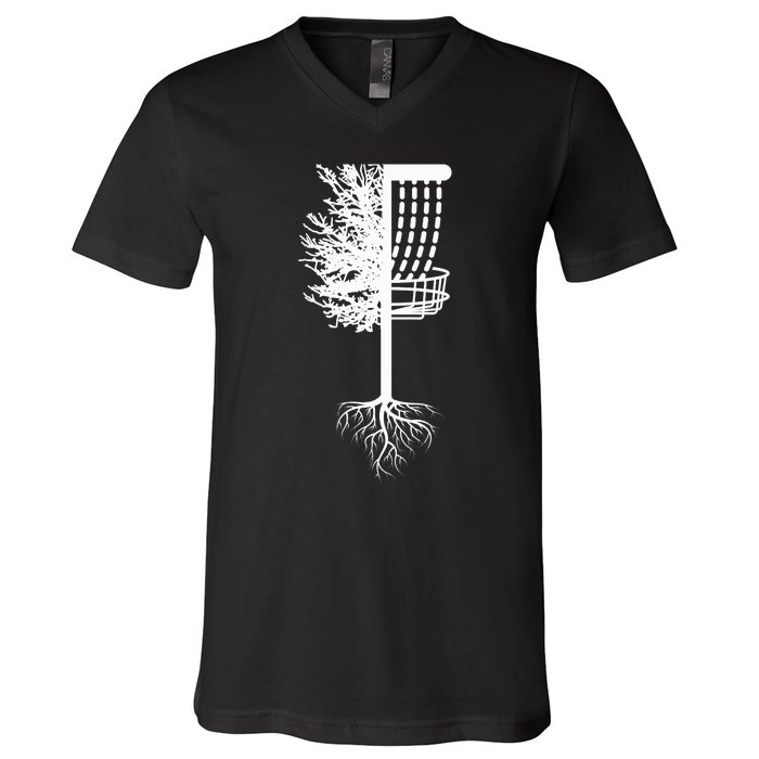 Retro Disc Golf Basket Tree Frisbee Golf Matching V-Neck T-Shirt