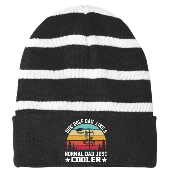 Retro Disc Golf Dad Like Normal Dad Just Cooler Frisbee Striped Beanie with Solid Band